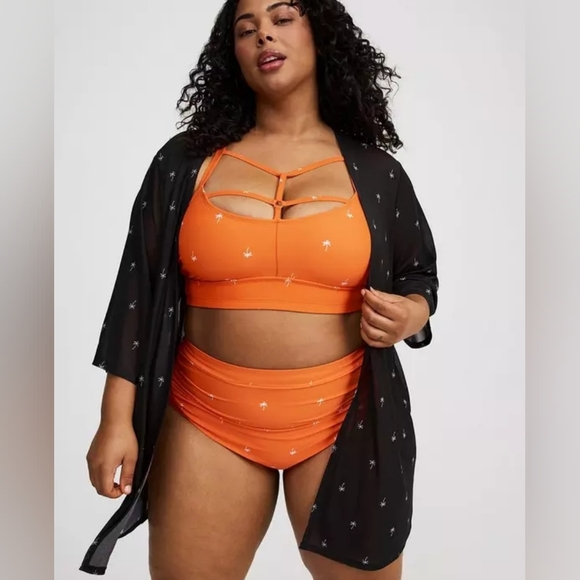 torrid Other - Torrid Mesh CoverUp Kimoni Black Palm Trees 0X